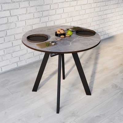 Стол ВВР Элип-1 мрамор серый/черный профиль, стекло ф/п